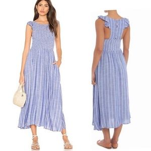 Free People Chambray Butterflies Midi Dress Blue